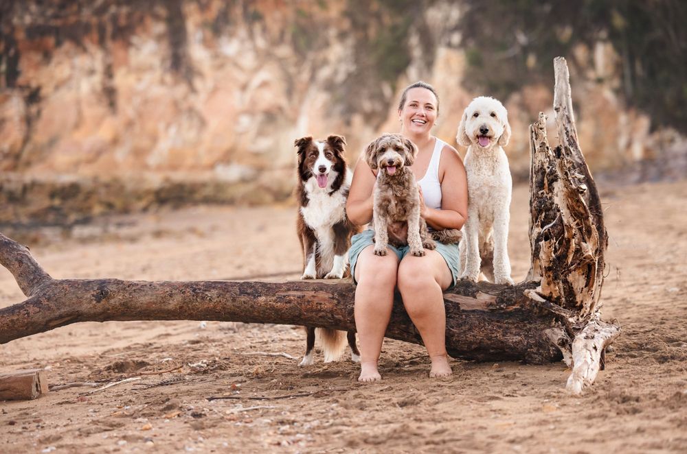 Kristy with Harlow, Scout and Chip